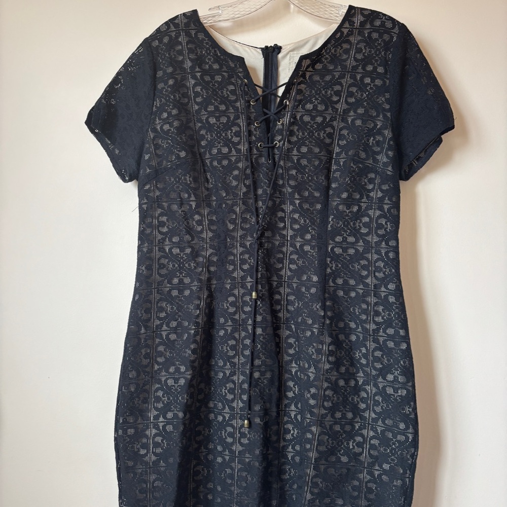 Anthropologie Moon River Black Lace Mini Cocktail Dress with Lace Up Front